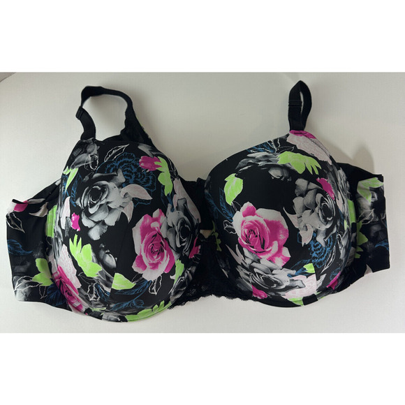 Torrid Curve 360 Back Smoothing Perfect T-Shirt Push-Up Bra Floral Black 50D - Picture 2 of 7